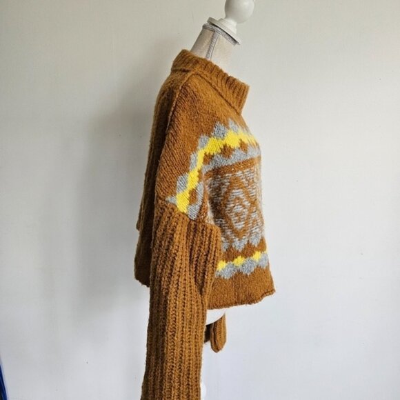 Free People "Alpine" Mock Neck Sweater in "Cinnamon Toast Combo" - Picture 7 of 9